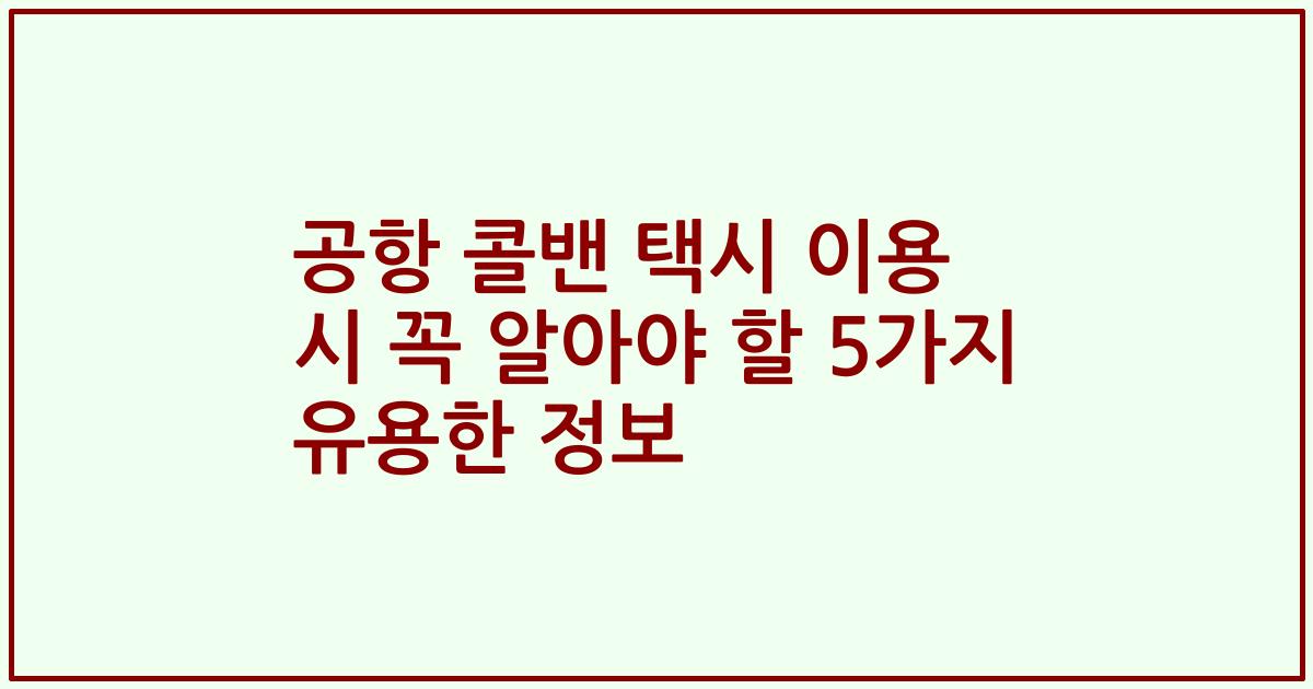 공항 콜밴 택시 이용 시 꼭 알아야 할 5가지 유용한 정보